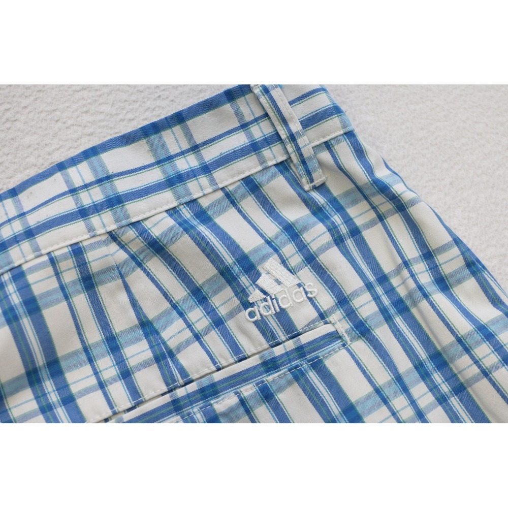 Adidas Golf Shorts Mens 40 Blue White Plaid Flat Front Athletic Excellent